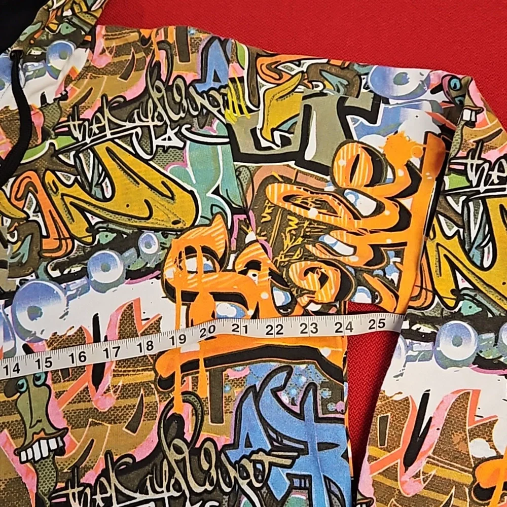 MASSIVE Y2K Abstract graffiti print hoodie kangaroo pocket NWT UNISEX vibrant - Picture 5 of 8